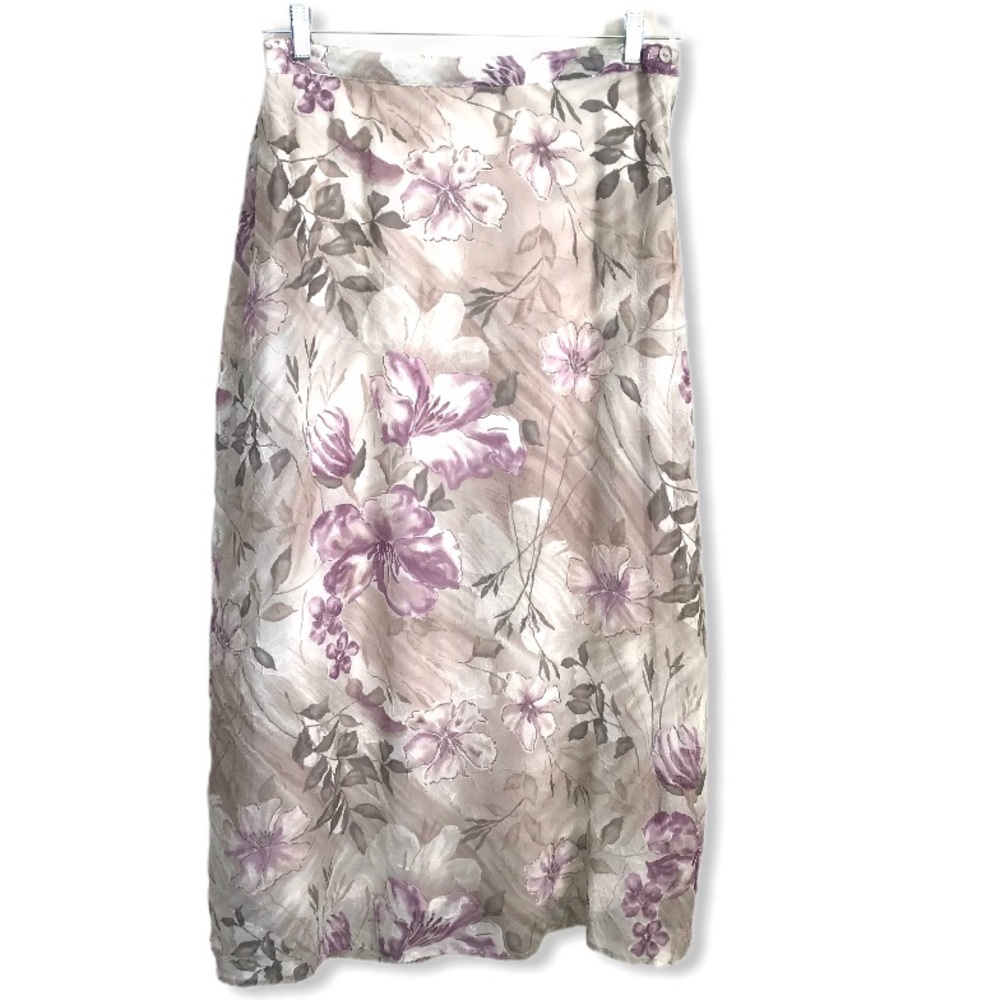DRESS BARN Cream/ Purple Floral Maxi Skirt Size 12